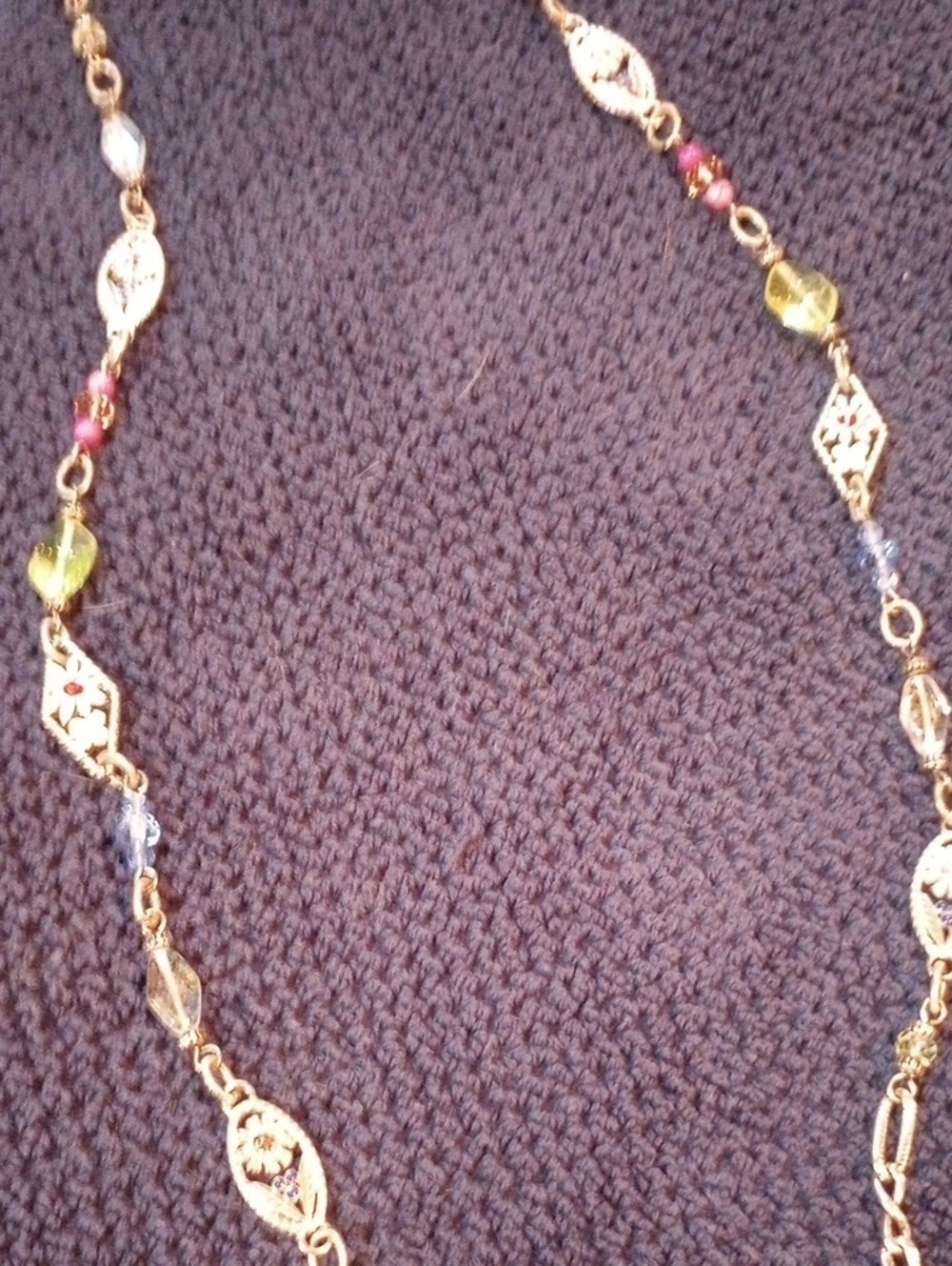 Brighton Silver-Tone Multicolor Bead Station Necklace - Blue Green Pink Yellow - Picture 3 of 8